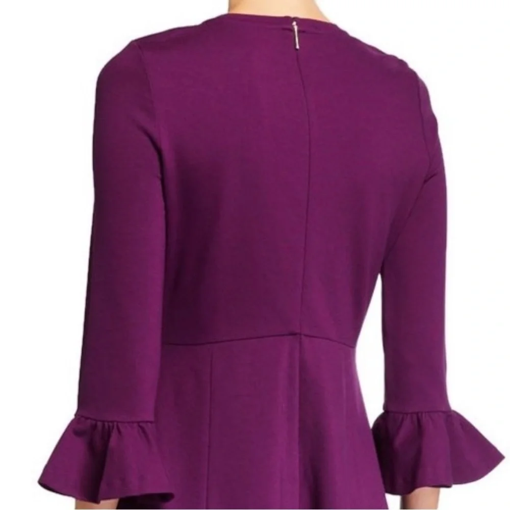 Kate Spade Ruffle Sleeve Ponte Dress Skater Purple Medium Preppy Cocktail Party